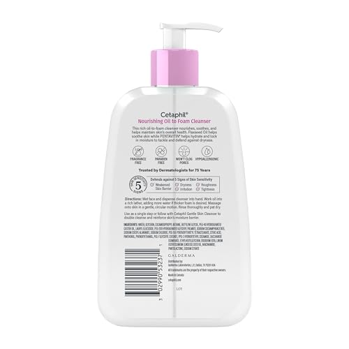 Cetaphil Nourishing Oil to Foam Facial Cleanser, Dry Skin, 8 fl oz