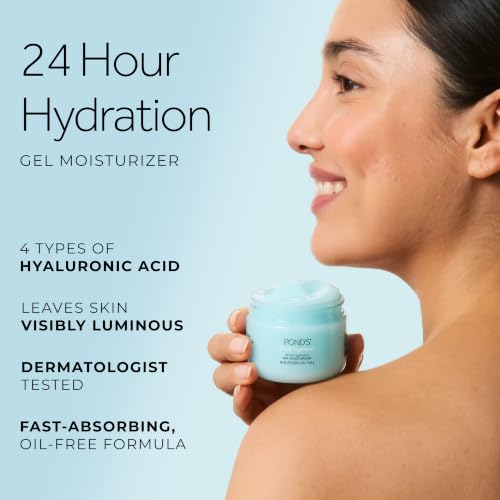 POND’S Fresh Hydration Gel Moisturizer – 24 HR Hydration with Vitamin E, Hyaluronic Acid & Vitamin B3 – Alcohol & Oil-Free Face Moisturizer – Dermatologist Tested, 3.4 oz