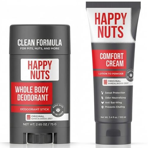 HAPPY NUTS Total Body and Ball Aluminum-Free Deodorant & Comfort Cream Bundle - Complete Ball & Body Odor Defense for Men, OG Scent