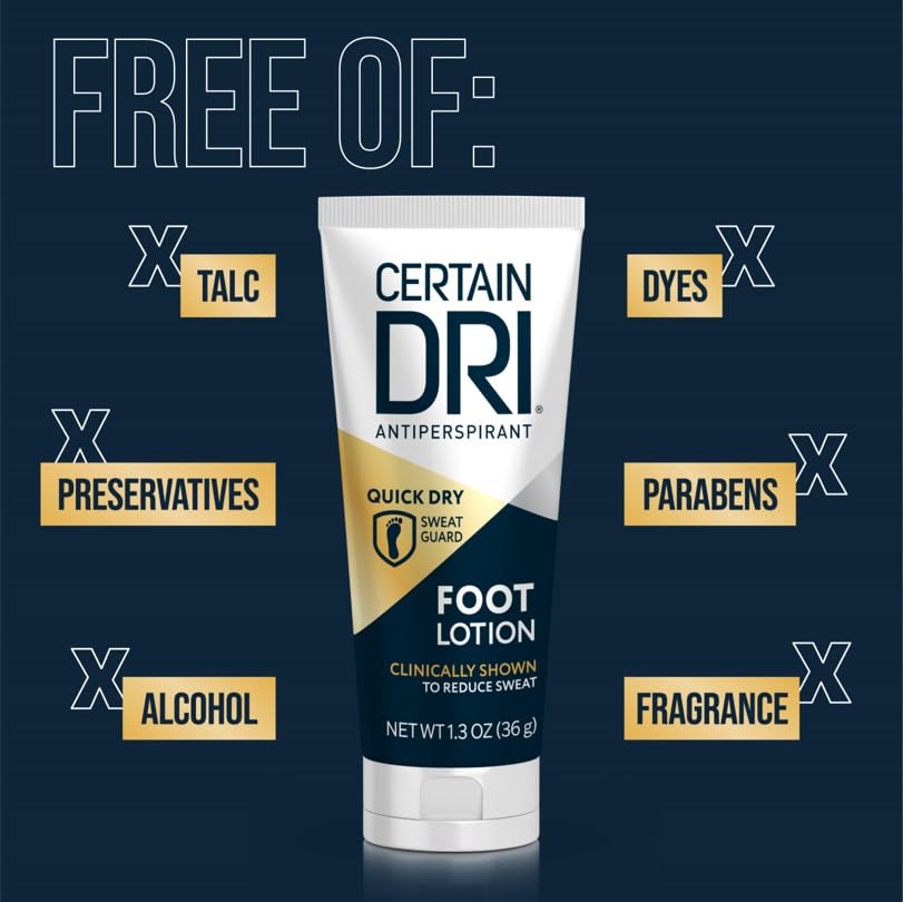 Certain Dri Antiperspirant Foot Lotion, 24-Hour Sweat Protection, 1.3 oz