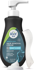 Veet Men Hair Removal Cream for Sensitive Skin, 13.5 fl oz, Painless Long-Lasting Fast-Acting Clean Look, Dermatologically Tested Depilatory Cream. Use on Chest, Back, Arms, Legs & Underarms(Pack of 2)