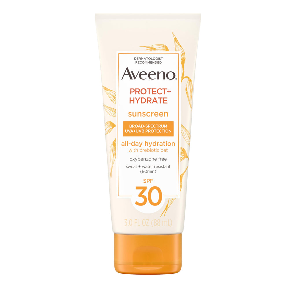 Aveeno Protect + Hydrate Moisturizing Body Sunscreen Lotion with Broad Spectrum SPF & Prebiotic Oat Weightless Refreshing Feel Paraben-Free Oil-Free Oxybenzone-Free 3.0