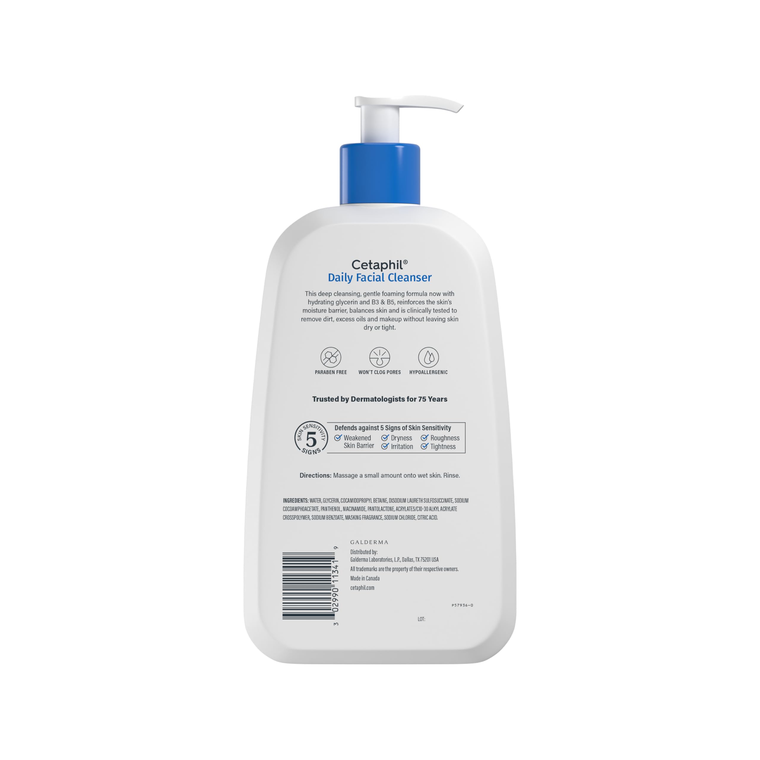 Cetaphil Face Wash, Daily Facial Cleanser for Sensitive, Combination to Oily Skin, 20 oz, Gentle Foaming, Soap Free, Hypoallergenic, Pack of 12