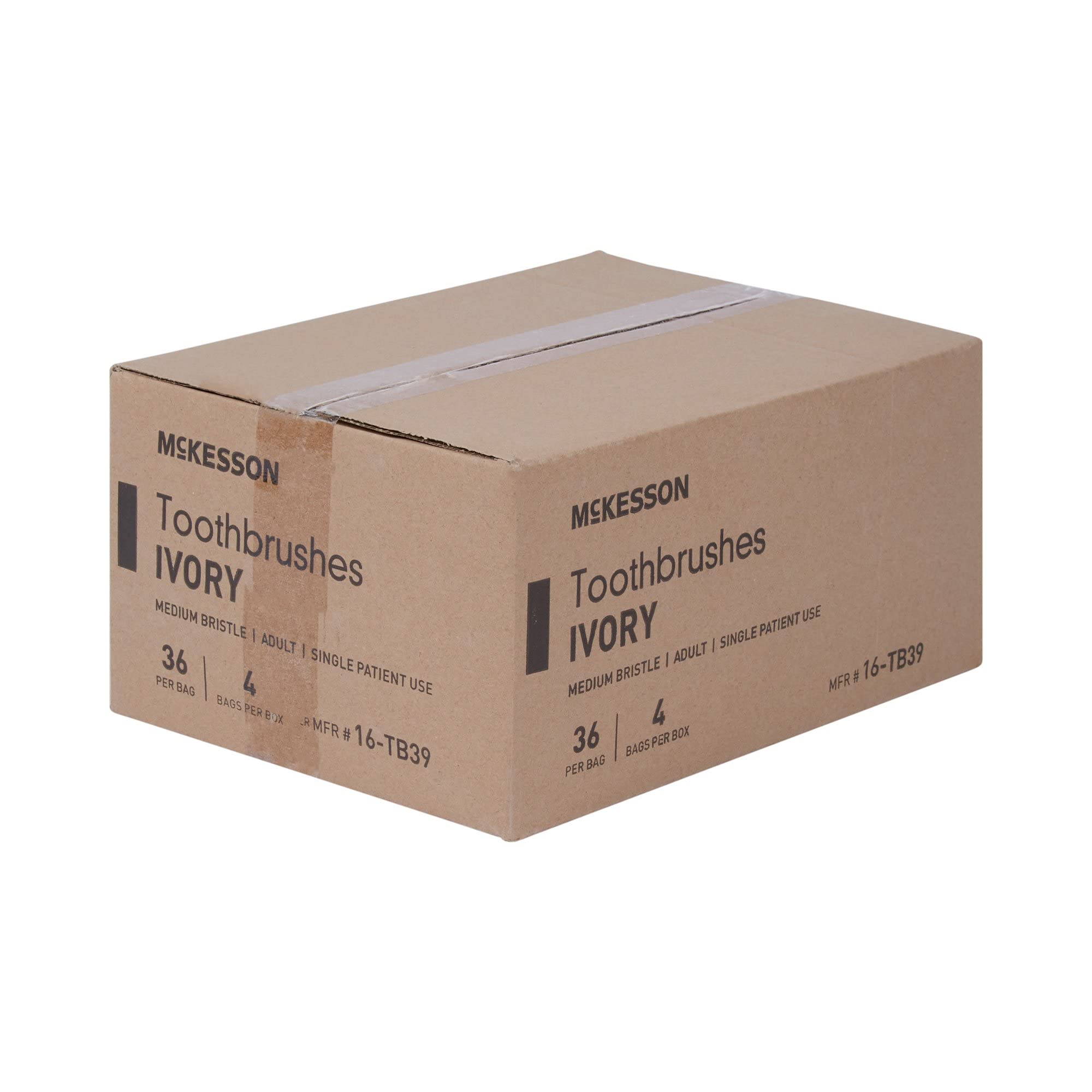 McKesson Toothbrush, Ivory, Medium Bristles, Curved, Individually Wrapped, 144 Count, 10 Packs, 1440 Total