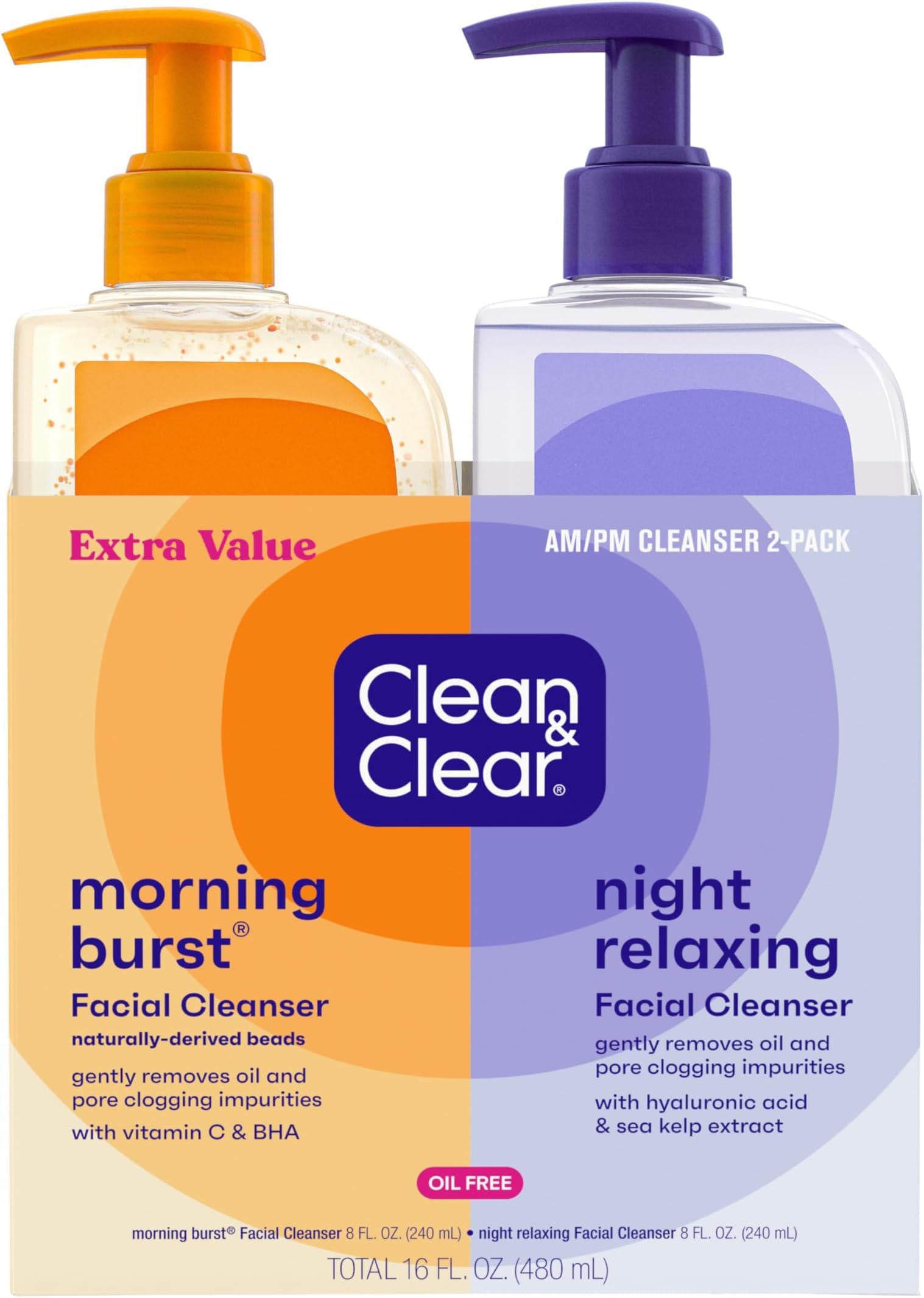 Clean & Clear Morning & Night Oil-Free Facial Cleanser 2-Pack
