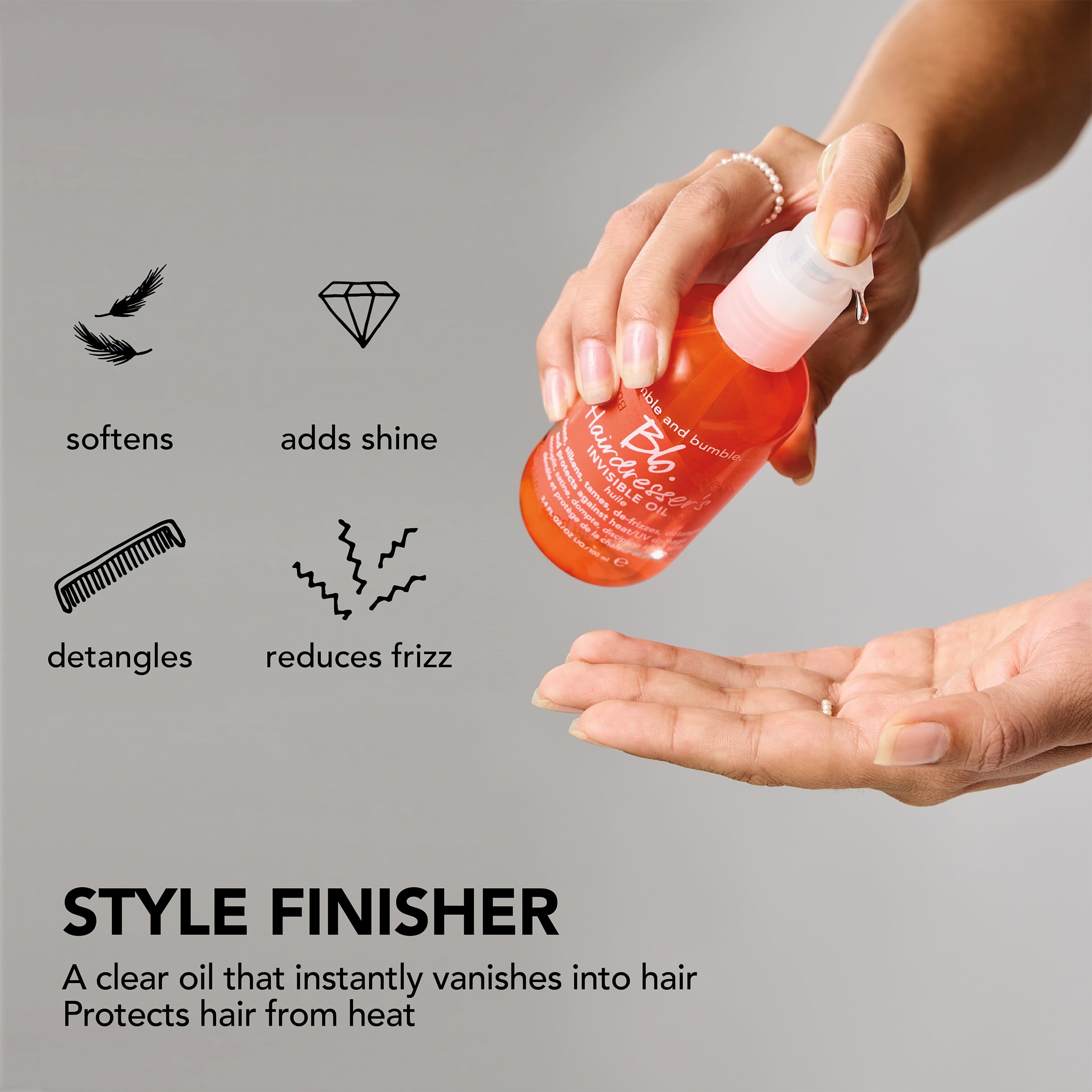 Bumble and bumble. Hairdresser's Invisible Oil Frizz-Reducing Hair Oil | Heat Protection, Frizz Control + Shine | Curly, Wavy, Straight | With Grapeseed, Coconut + Argan Oils