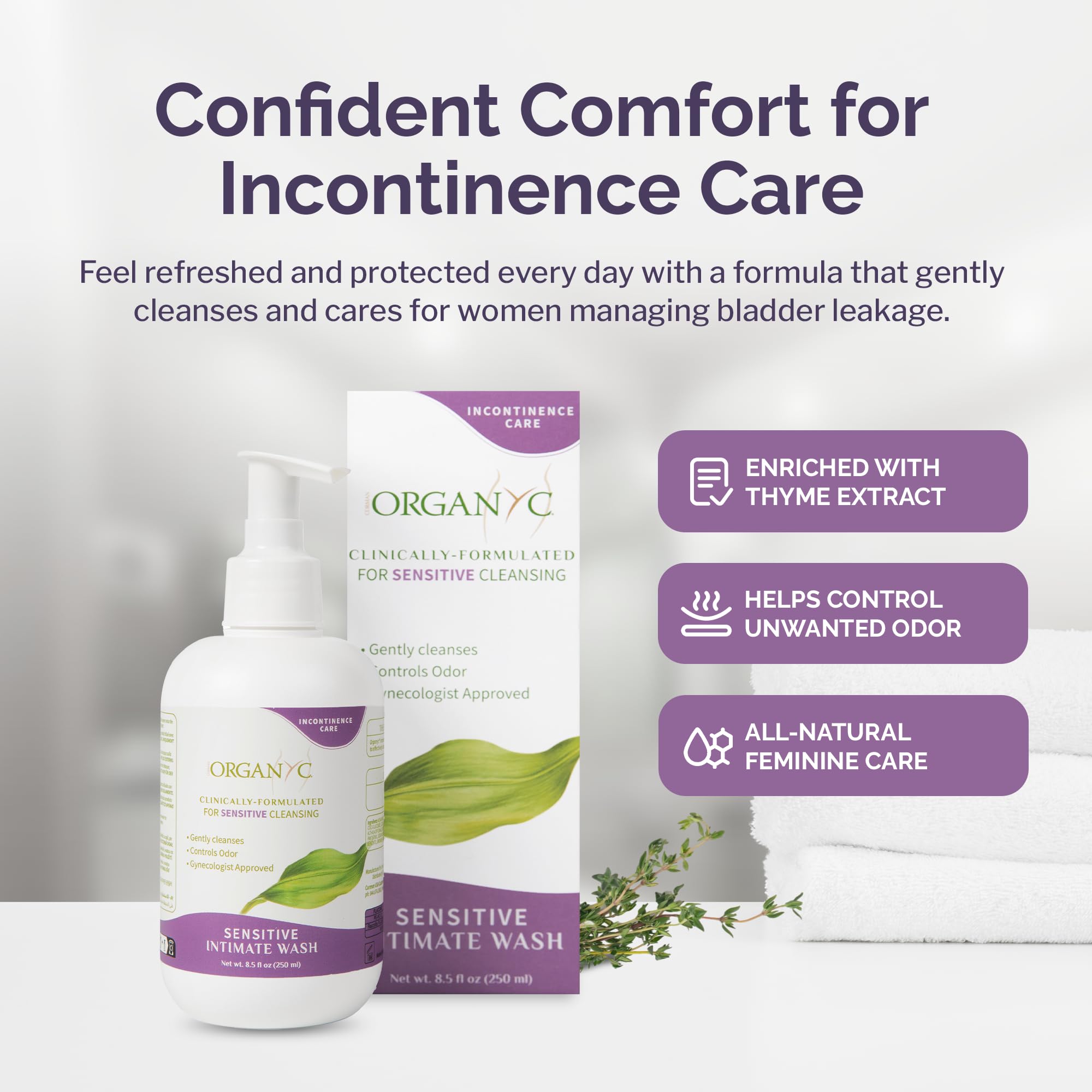 Organyc Gentle Feminine Wash with Thyme Extract 8.5 Fl Oz
