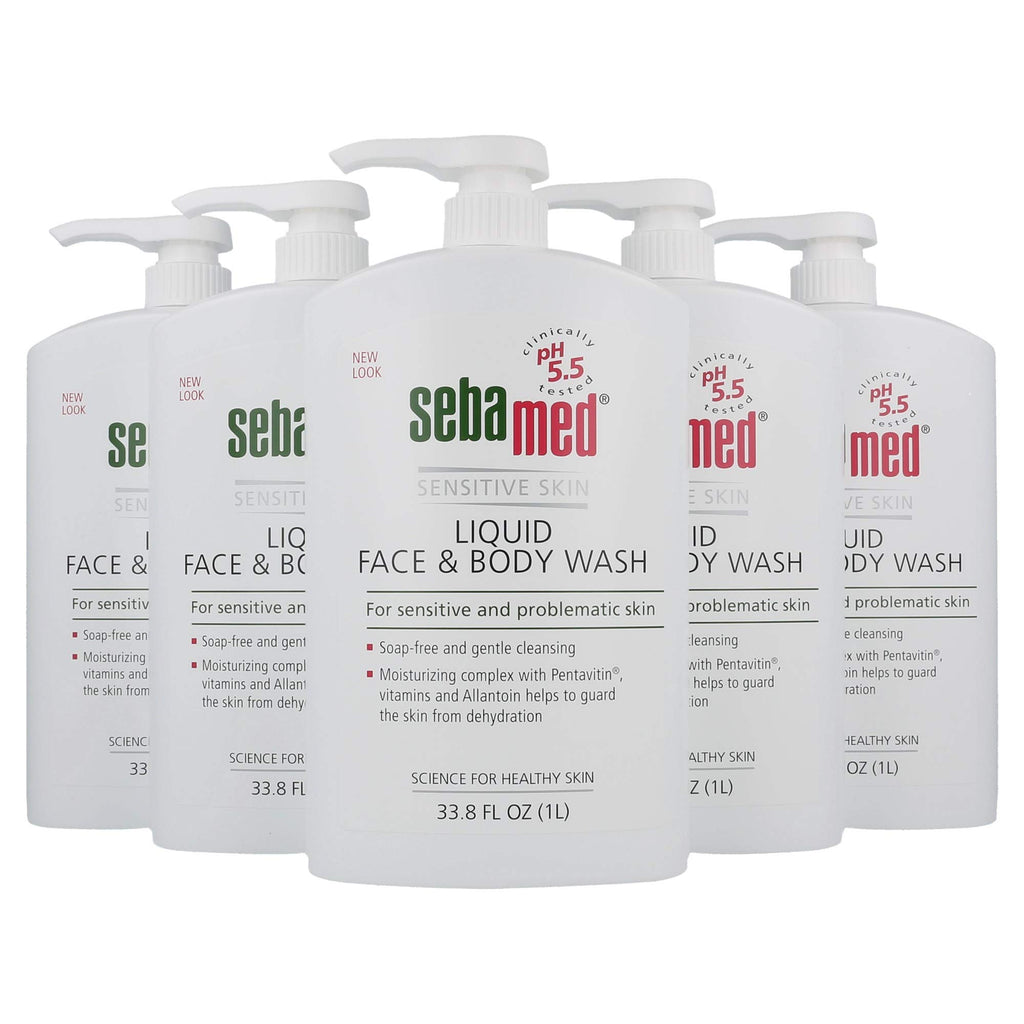 Sebamed Paraben-Free Face and Body Wash With Pump for Sensitive and Delicate Skin pH 5.5 Ultra Mild Dermatologist Recommended Cleanser 33.8 Fluid Ounces (1 Liter) Pack of 5