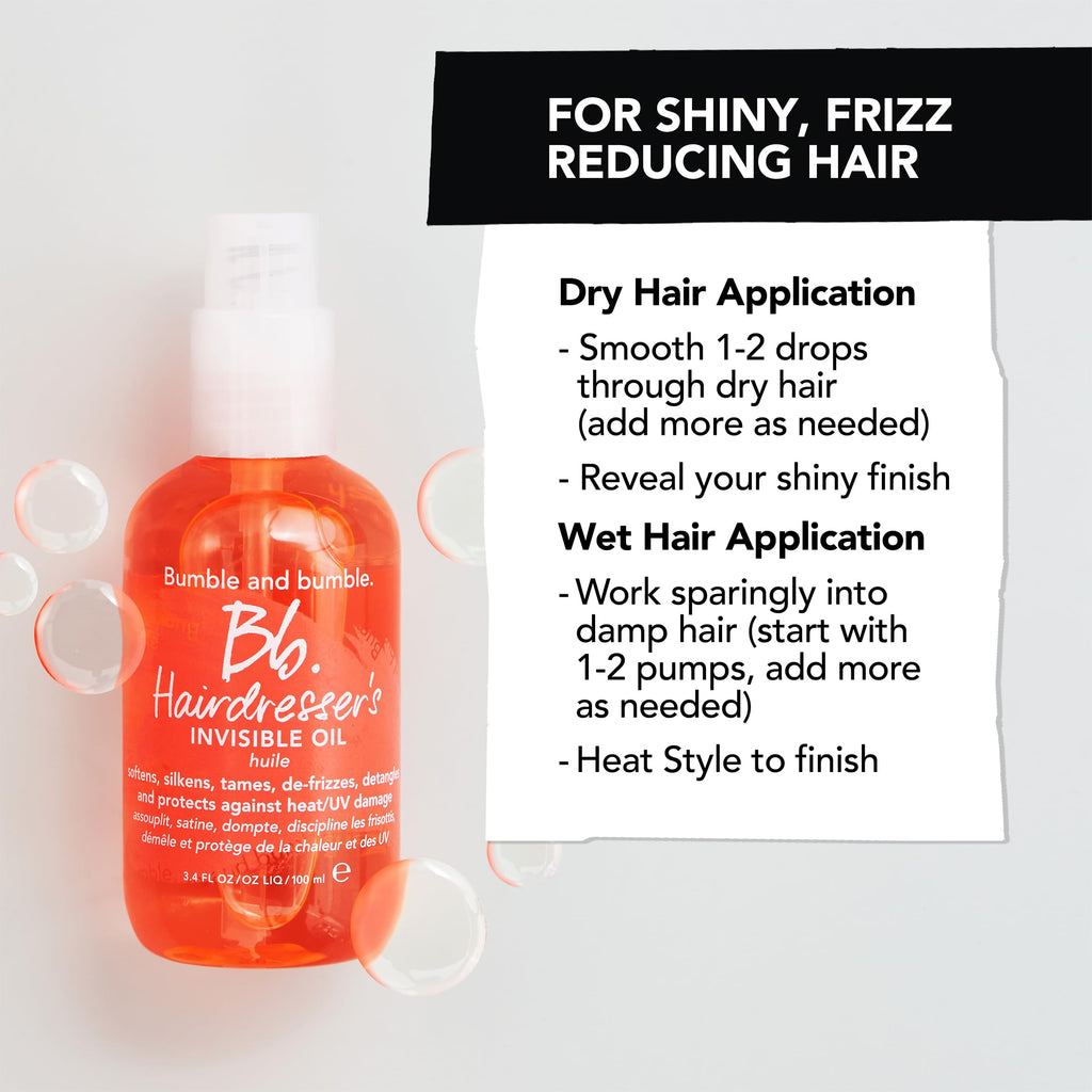 Bumble and bumble. Hairdresser's Invisible Oil Frizz-Reducing Hair Oil | Heat Protection, Frizz Control + Shine | Curly, Wavy, Straight | With Grapeseed, Coconut + Argan Oils