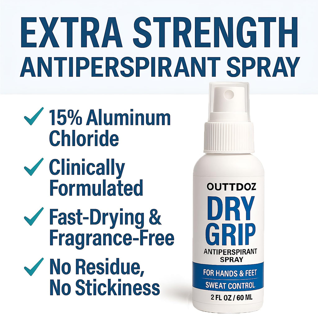 DryGrip Antiperspirant Spray for Sweaty Hands & Feet, 15% Aluminum Chloride
