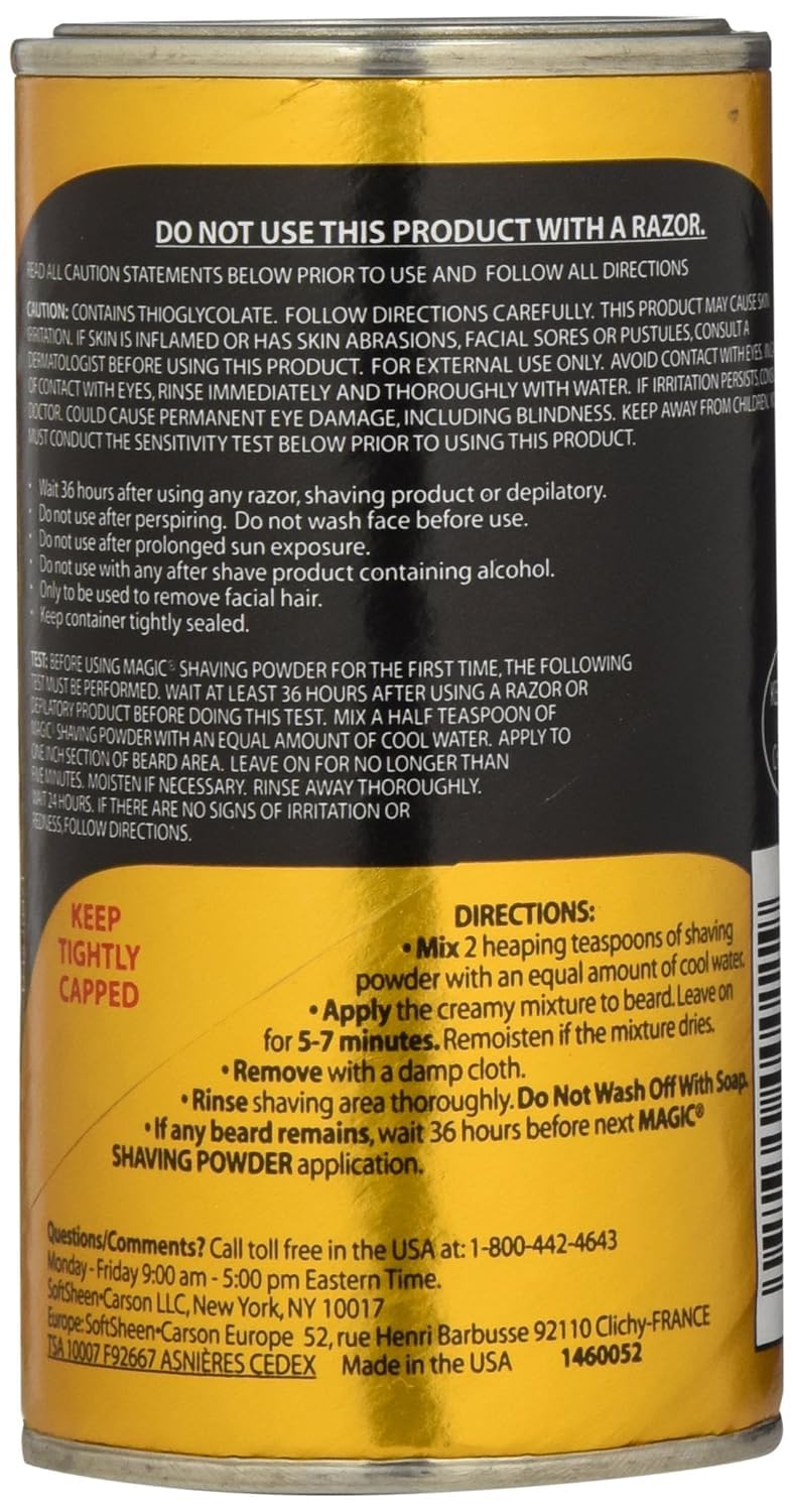 SoftSheen-Carson Magic Razorless Shaving for Men, Magic Shaving Powder with Fragrance, Coarse Textured Beards, Formulated for Black Men, Depilatory, Helps Stop Razor Bumps, Since 1901, 4.5 oz