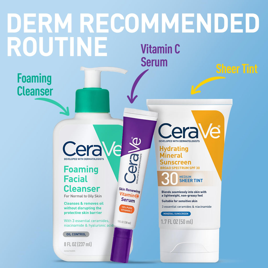 CeraVe Hydrating Mineral Sunscreen SPF 30 with Sheer Tint | Tinted Mineral Sunscreen with Zinc Oxide & Titanium Dioxide | Blends Seamlessly For Healthy Glow | 1.7 Fluid Ounce