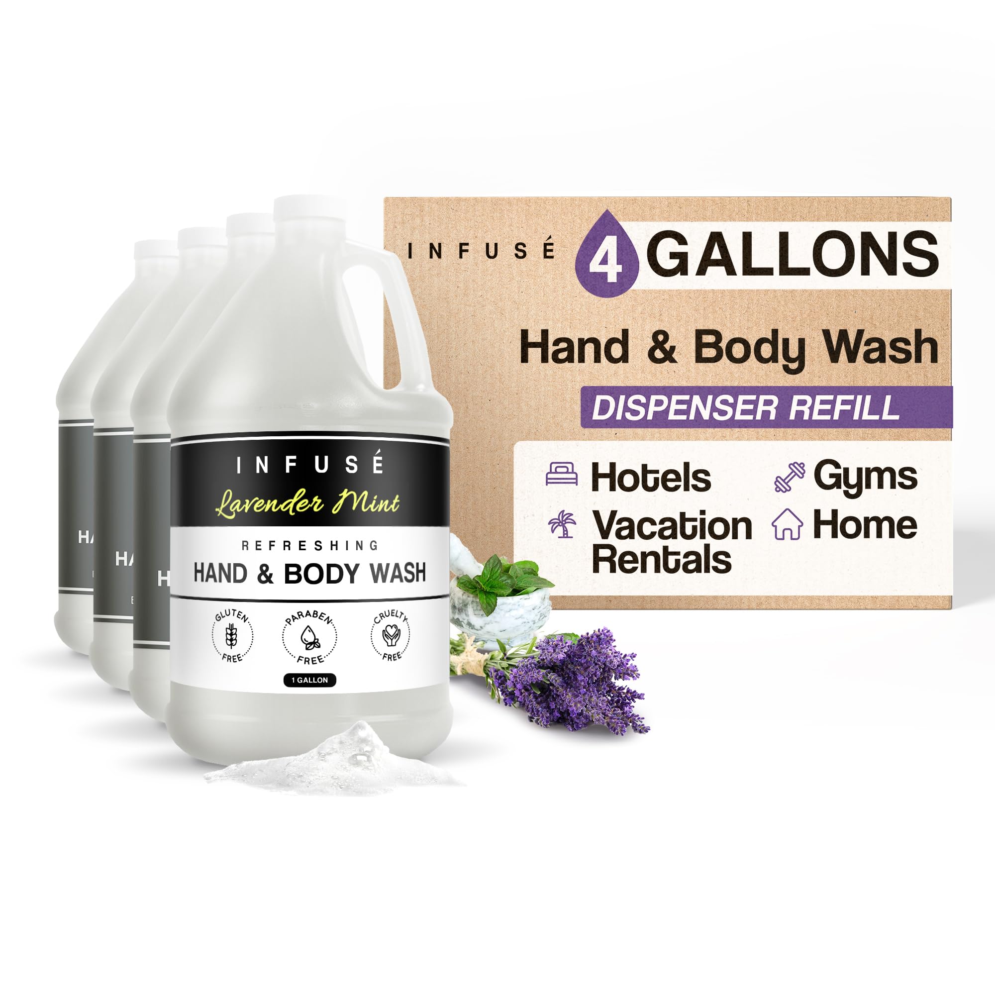 Hand/Body Wash | Infuse Lavender Mint Hotel | 1 Gallon | For Hospitality & Vacation Rentals to Refill Dispensers