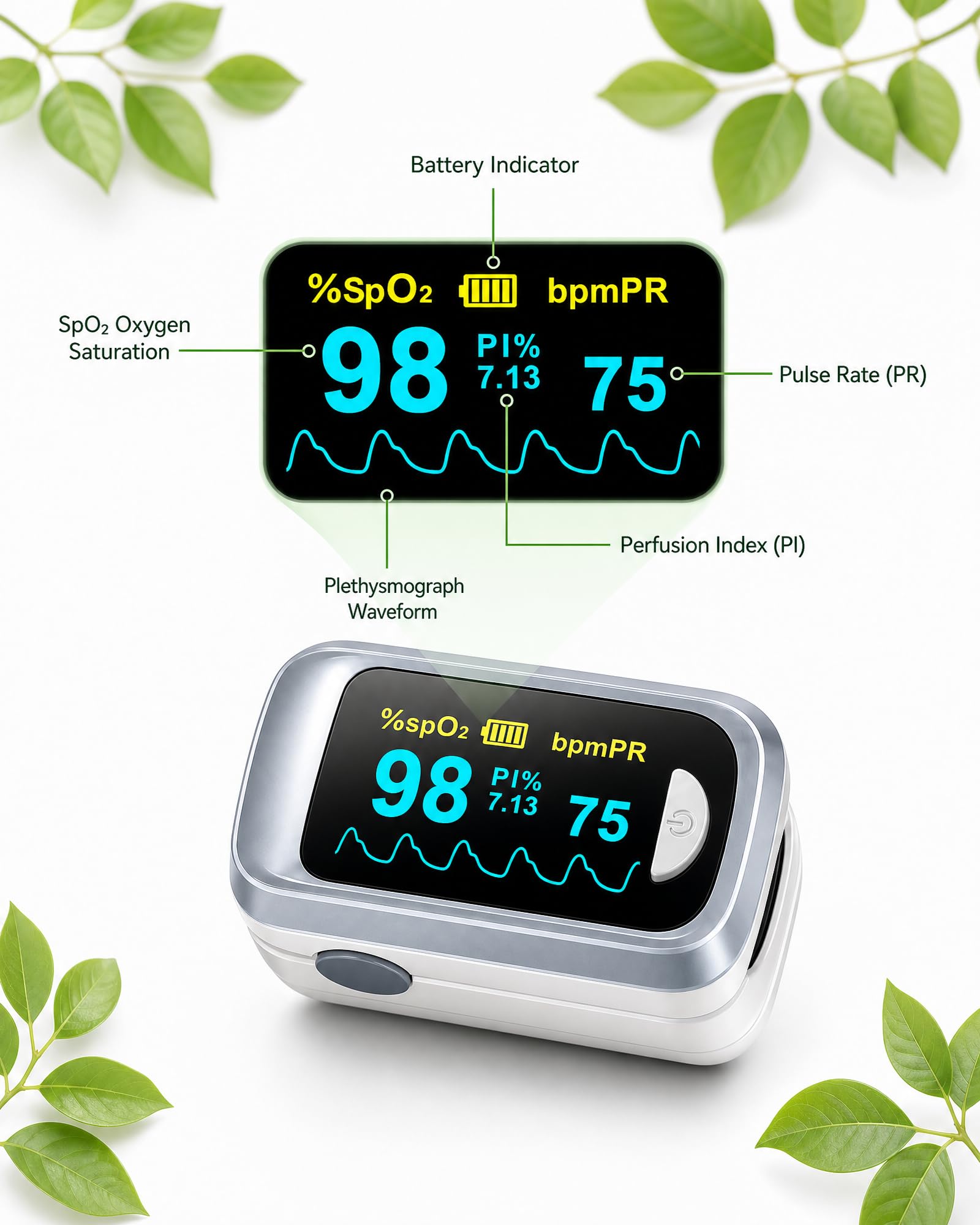Fingertip Pulse Oximeter & Blood Oxygen Monitor