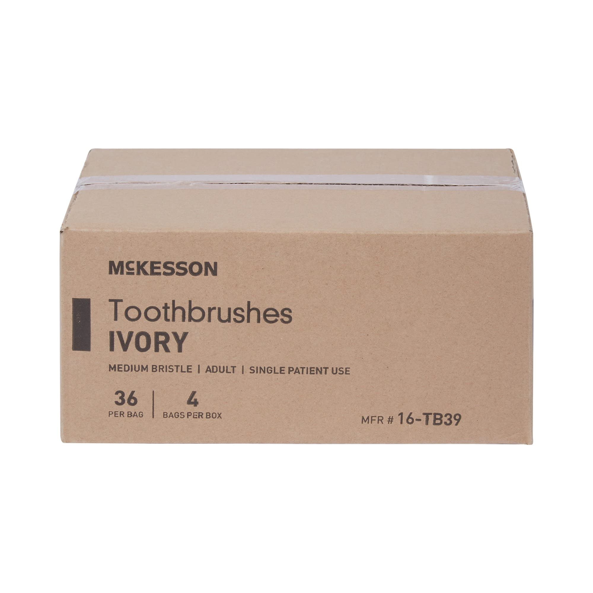 McKesson Toothbrush, Ivory, Medium Bristles, Curved, Individually Wrapped, 144 Count, 10 Packs, 1440 Total
