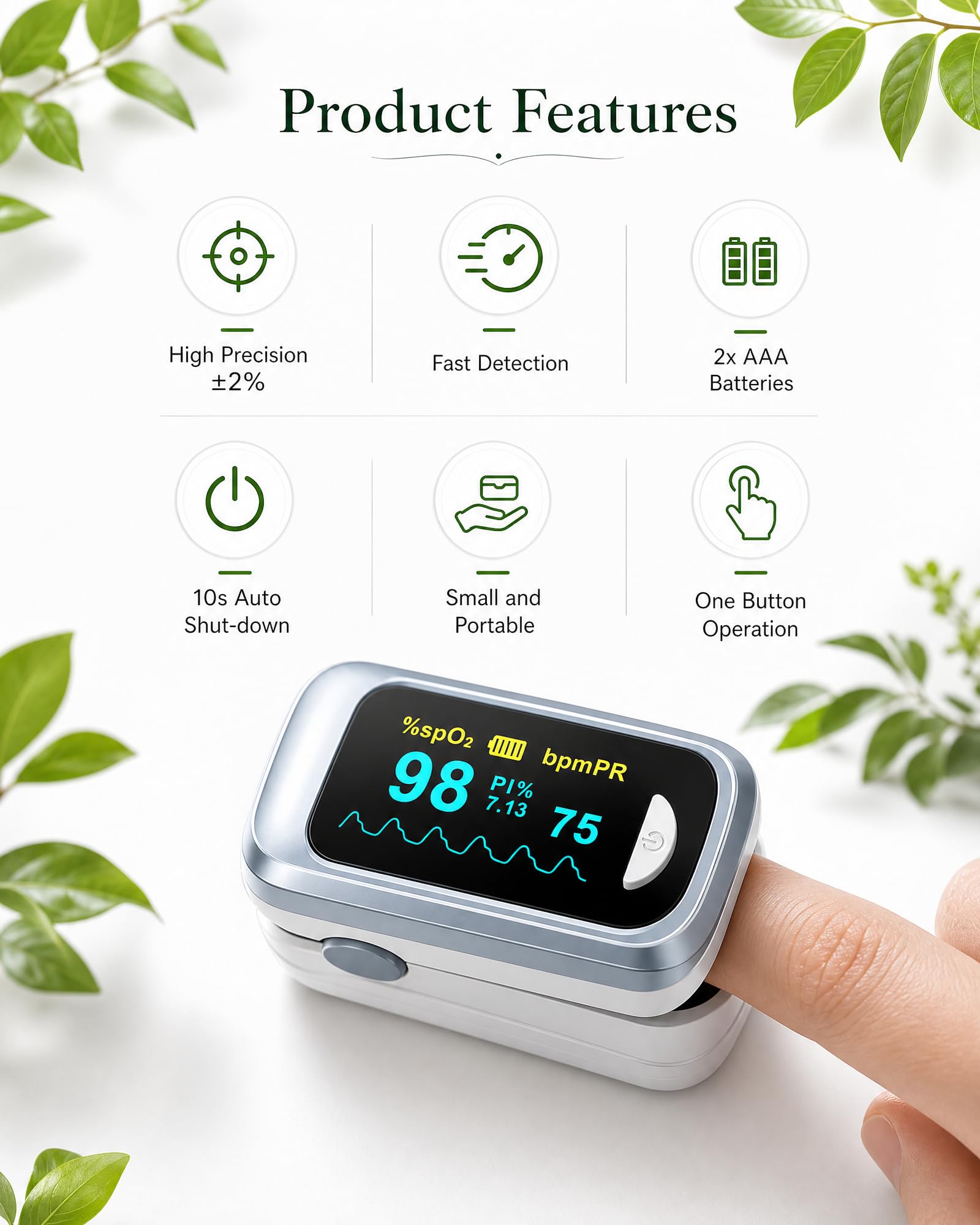 Fingertip Pulse Oximeter & Blood Oxygen Monitor