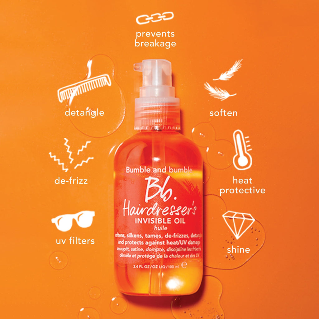 Bumble and bumble. Hairdresser's Invisible Oil Frizz-Reducing Hair Oil | Heat Protection, Frizz Control + Shine | Curly, Wavy, Straight | With Grapeseed, Coconut + Argan Oils