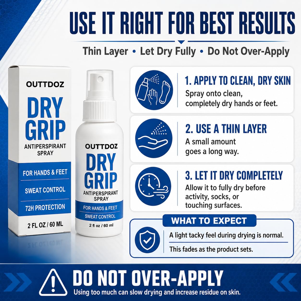 DryGrip Antiperspirant Spray for Sweaty Hands & Feet, 15% Aluminum Chloride