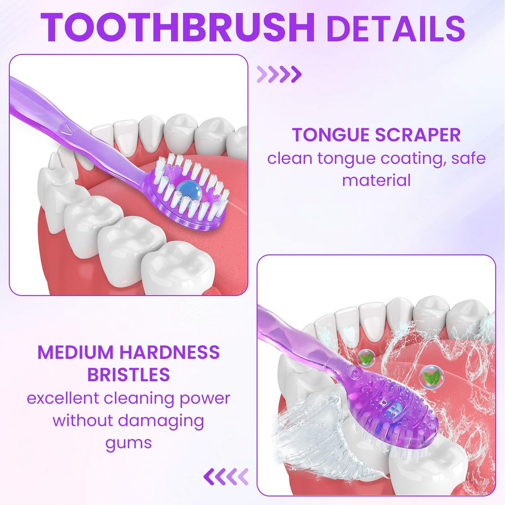 AstrivixDD 5-in-1 Mini Toothbrush Disposable, Waterless Disposable Toothbrushes with Toothpaste, Floss, Tongue Scraper, Toothpick, Prepasted Toothbrushes for Travel Hotel