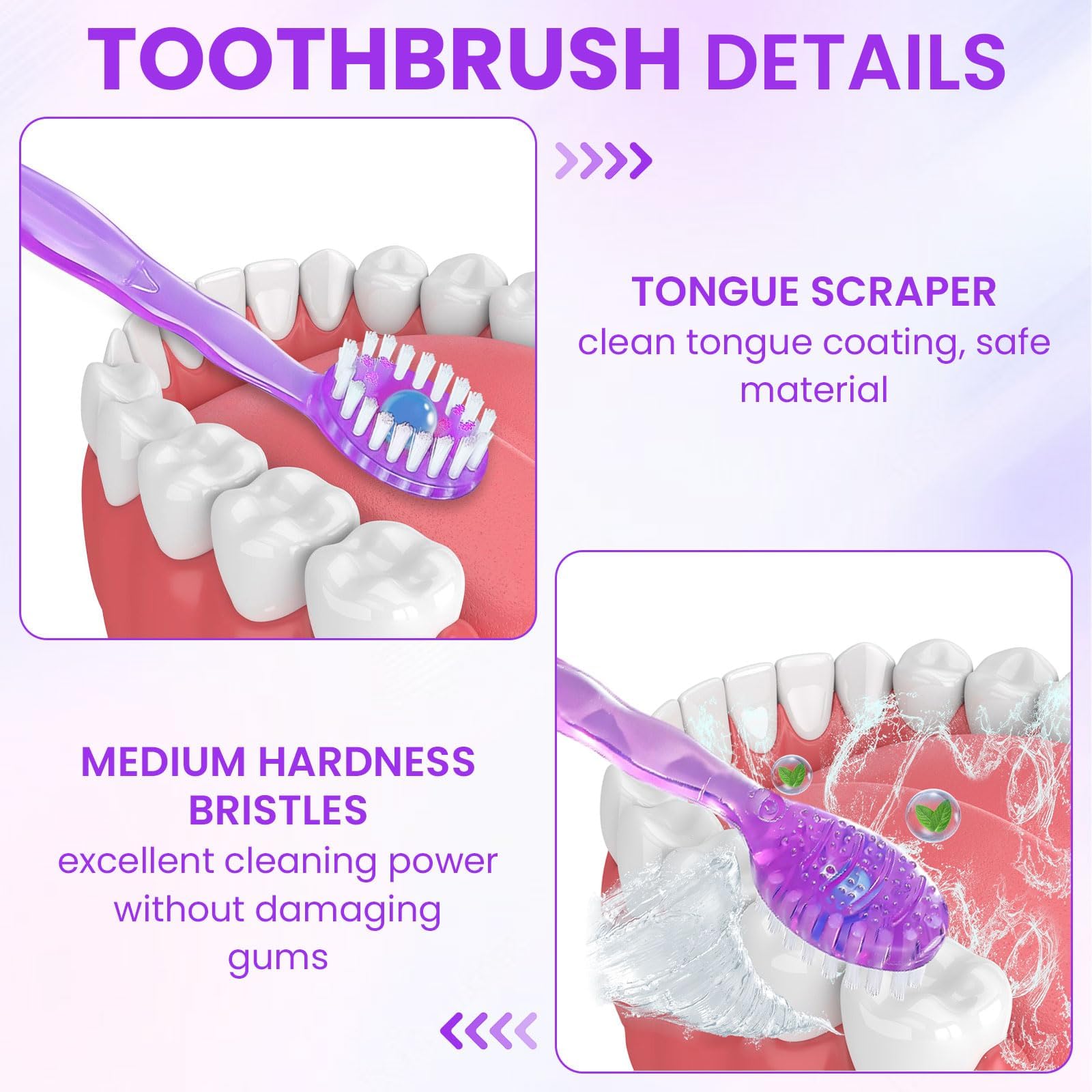 AstrivixDD 5-in-1 Mini Toothbrush Disposable, Waterless Disposable Toothbrushes with Toothpaste, Floss, Tongue Scraper, Toothpick, Prepasted Toothbrushes for Travel Hotel