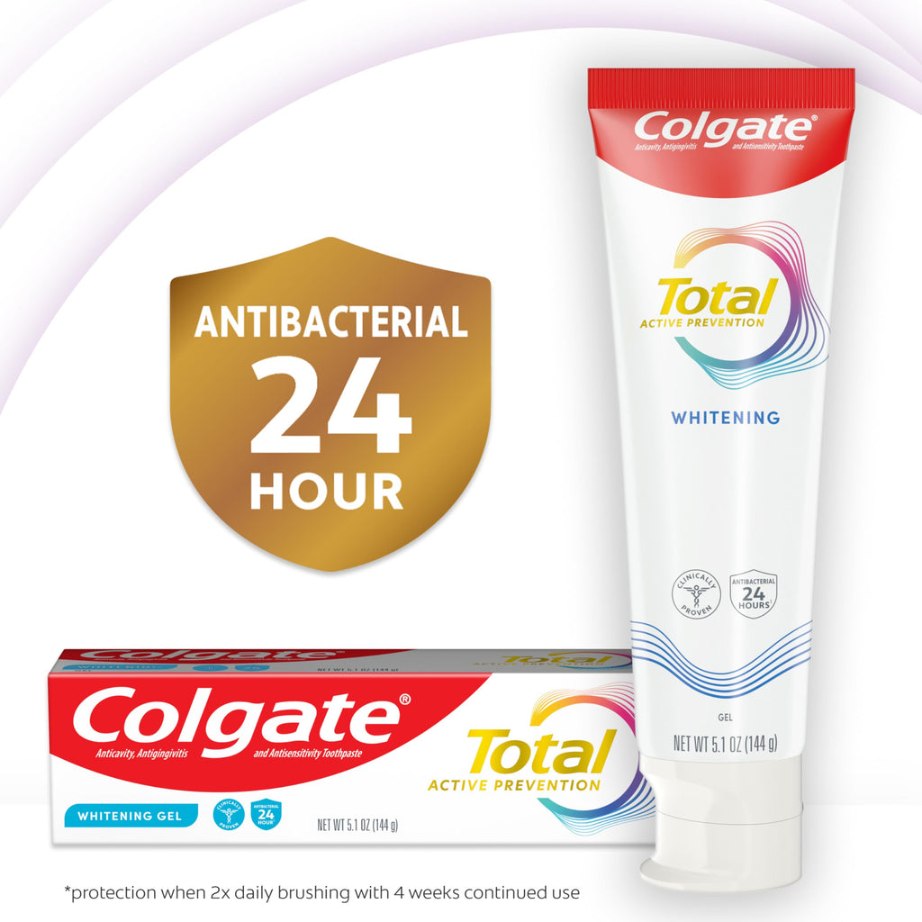 Colgate Total Whitening Toothpaste Gel with Fluoride, Bulk 4 Pack, 5.1 oz