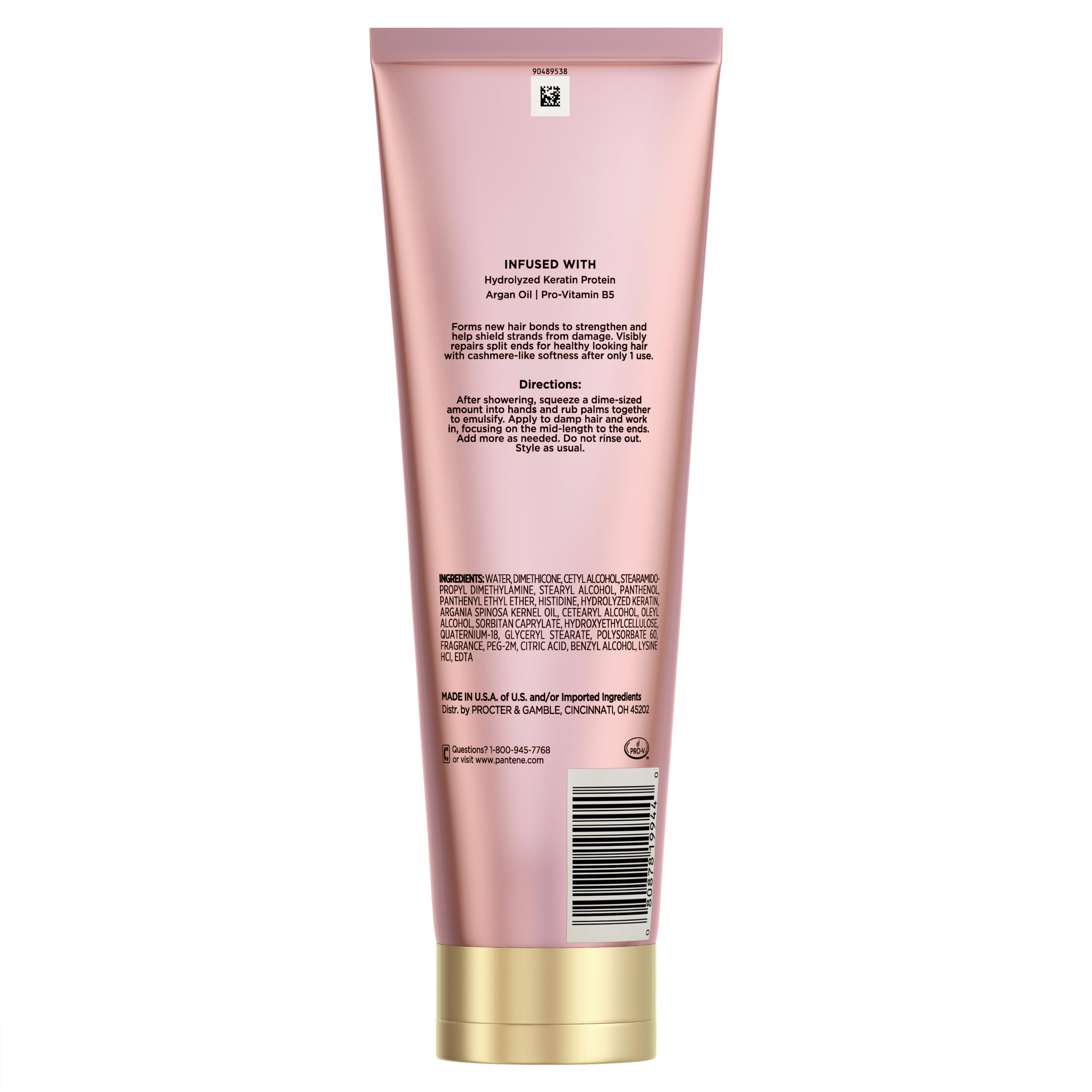 Pantene Keratin Leave-In Conditioner with Argan Oil, Protein Treatment for Dry, Damaged & Color-Treated Hair, Repairs Split Ends & Protects from Damage, Formaldehyde-Free, 8.4 Fl Oz