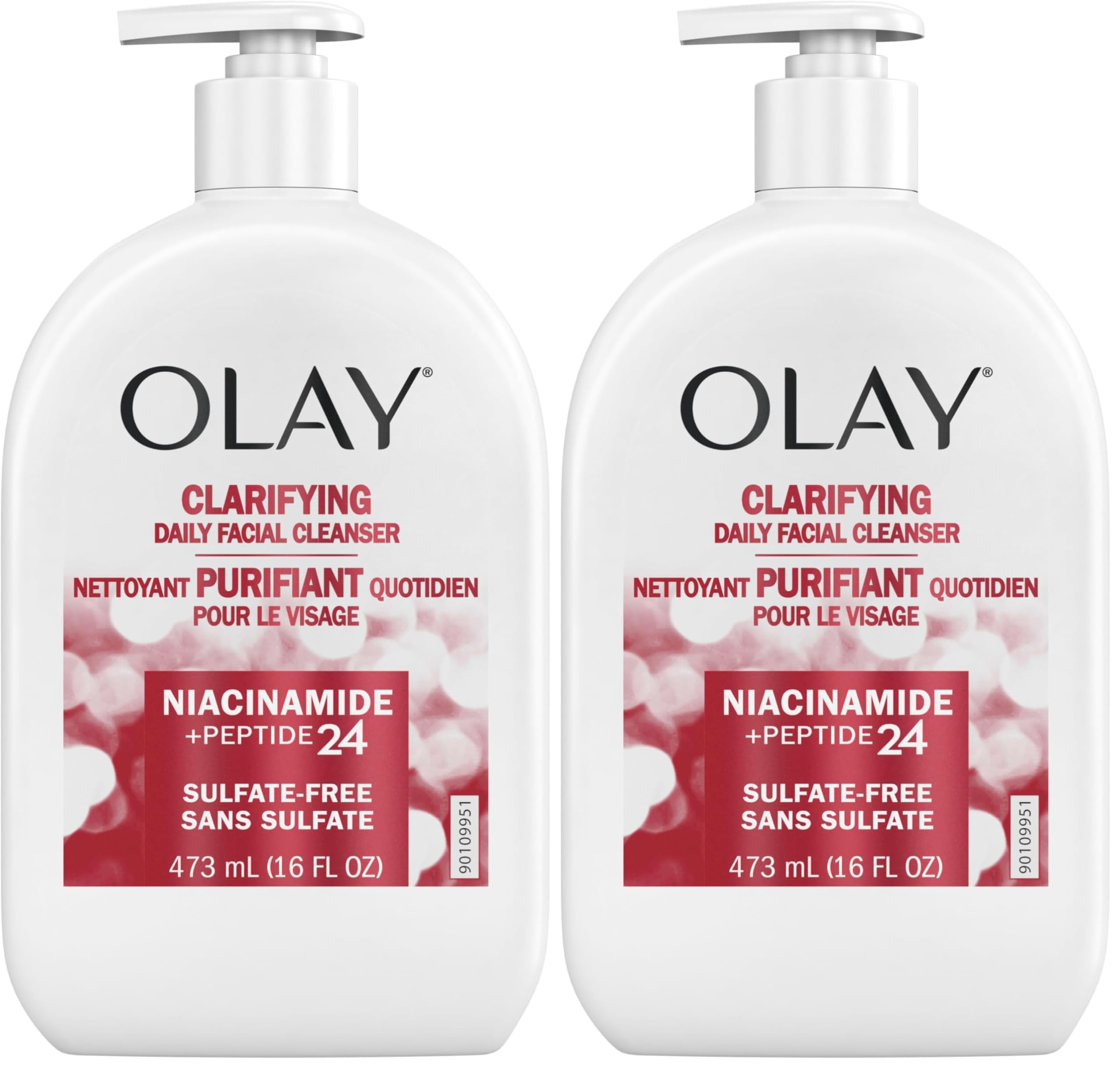 Olay Face Wash, Daily Facial Cleanser with Niacinamide, Peptides & Glycerin - Clarifying, Refreshes Skin Surface, Refines Appearance of Pores - Sulfate-Free, Paraben-Free, Oil-Free, 16 Oz
