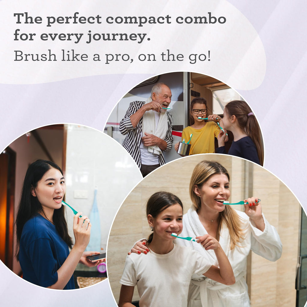 GuruNanda Folding Toothbrush with Built-in Cover & Toothpaste with Hydroxyapatite, Perfect for Travel, Compact & Portable, On-The-go - Soft Bristles & Ergonomic Handle, for Adults & Kids (Parent)
