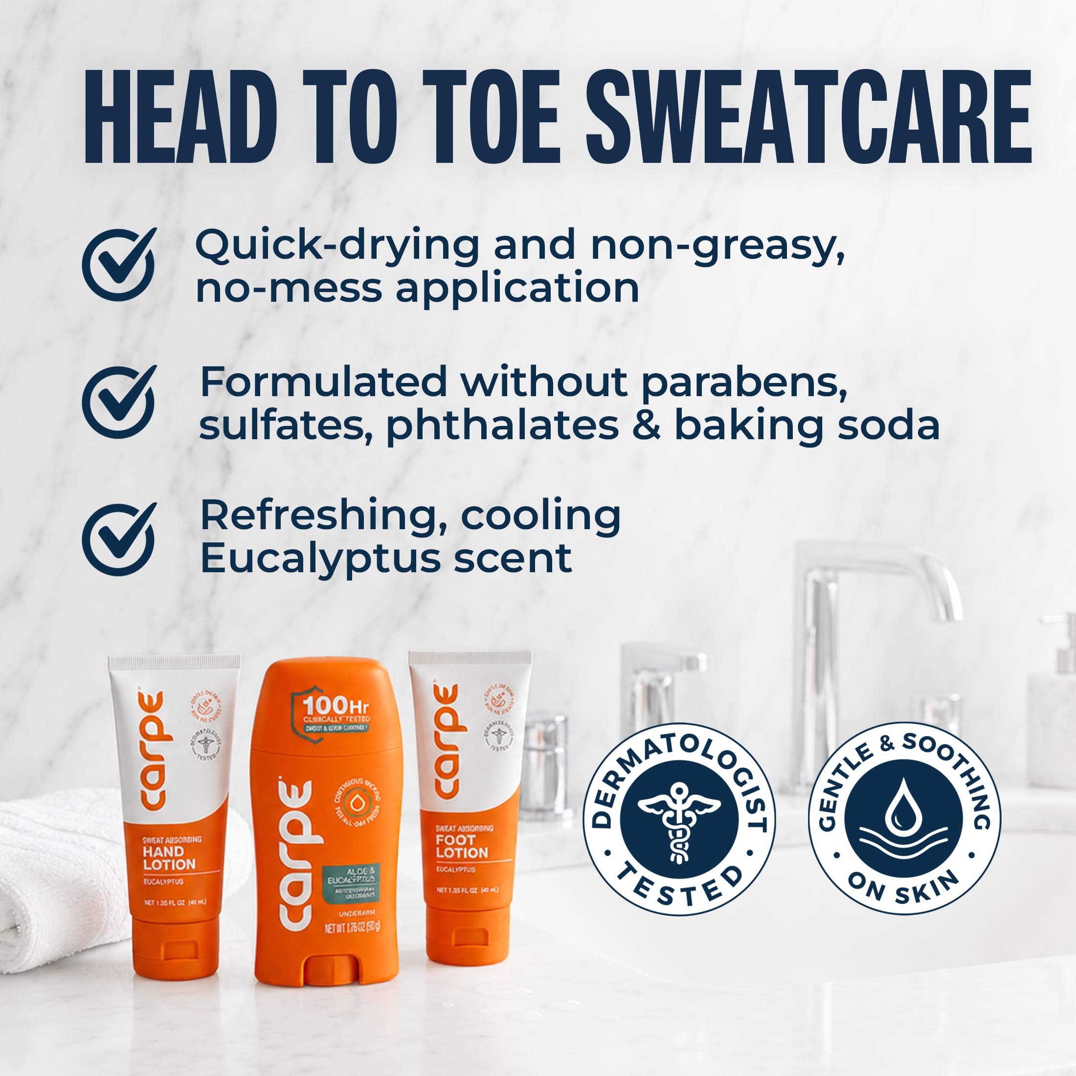 Carpe Sweat Bundle - Underarm, Hand & Foot Antiperspirant, Eucalyptus