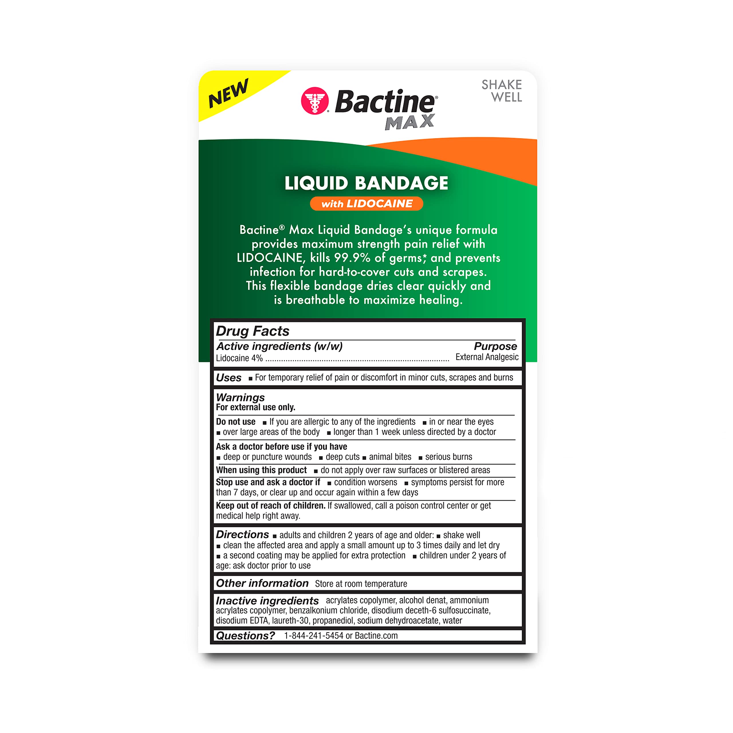 Bactine MAX Liquid Bandage with Lidocaine for Wound Care