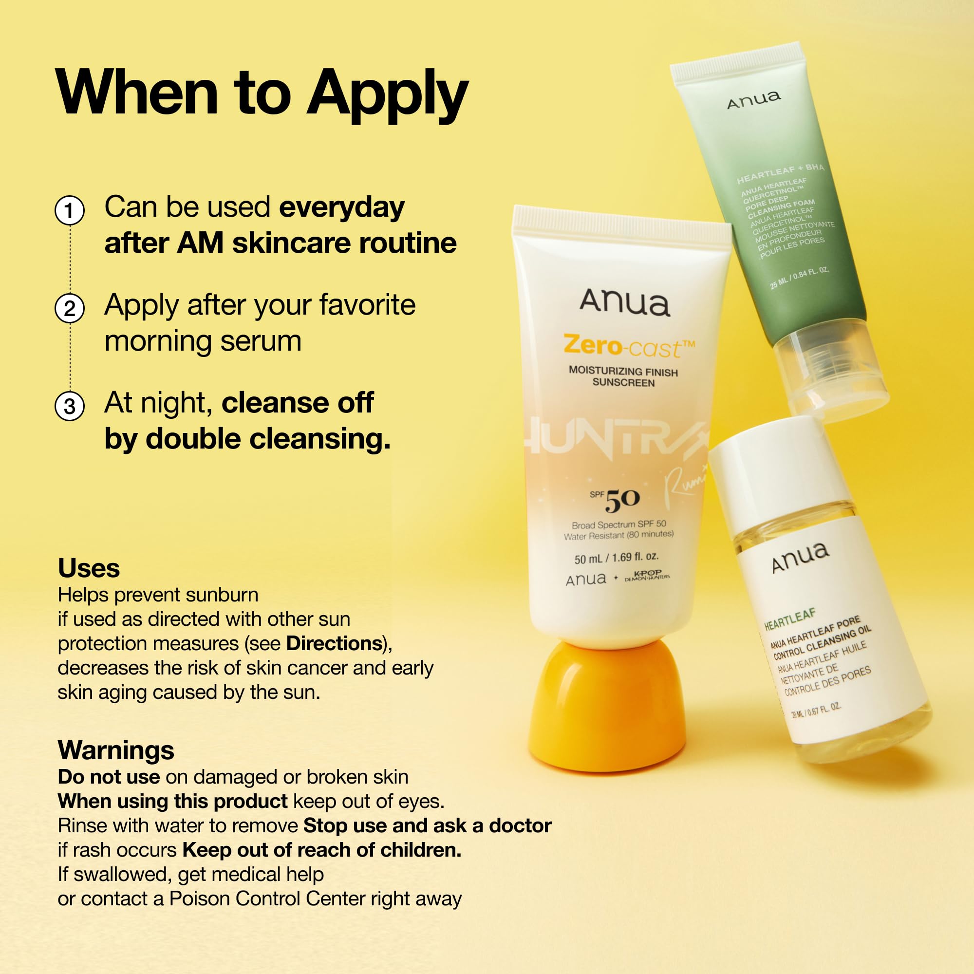 Anua Zero-Cast Moisturizing Sunscreen SPF 50, Glow Natural Sunscreen for face 1.69fl.oz