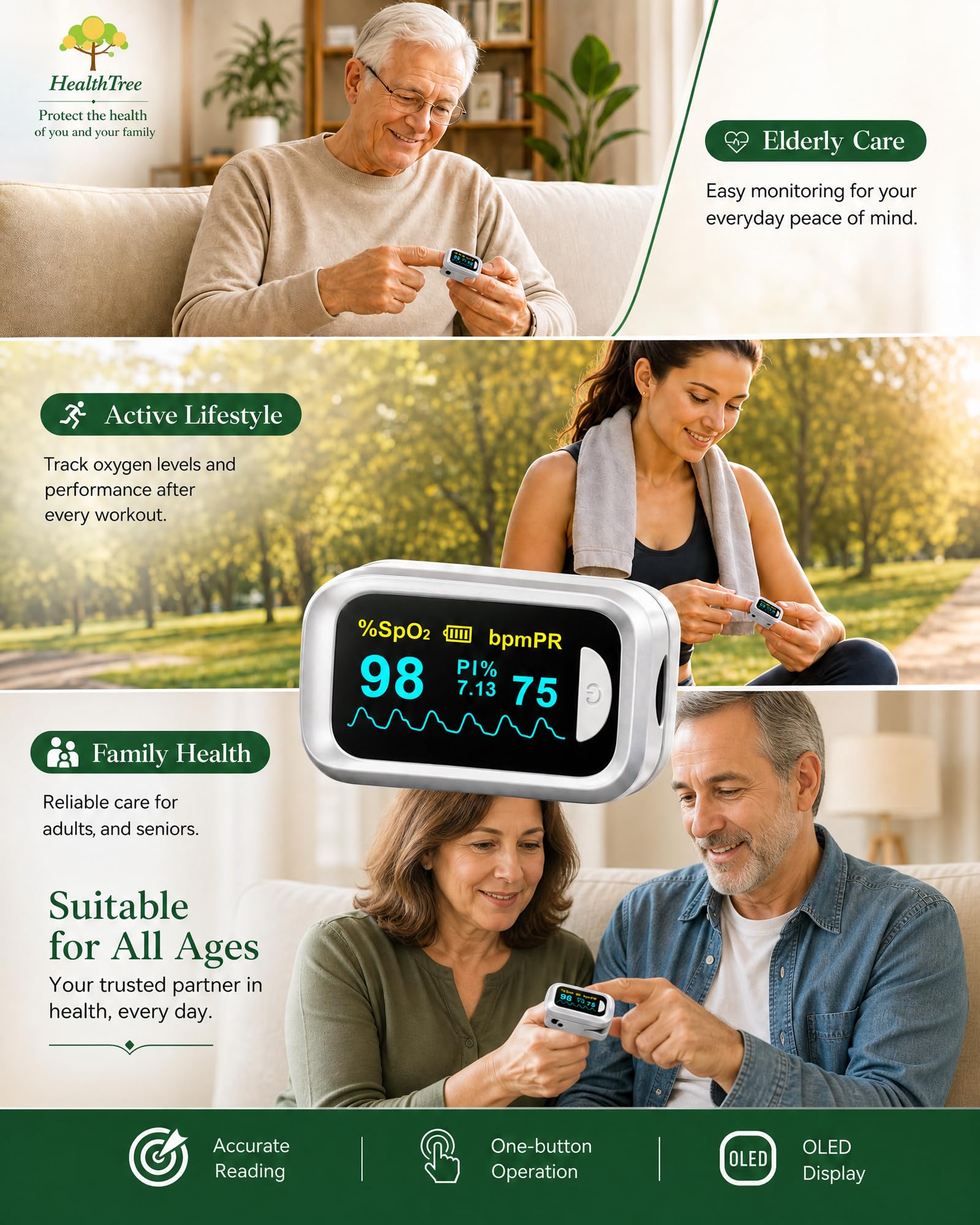 Fingertip Pulse Oximeter & Blood Oxygen Monitor