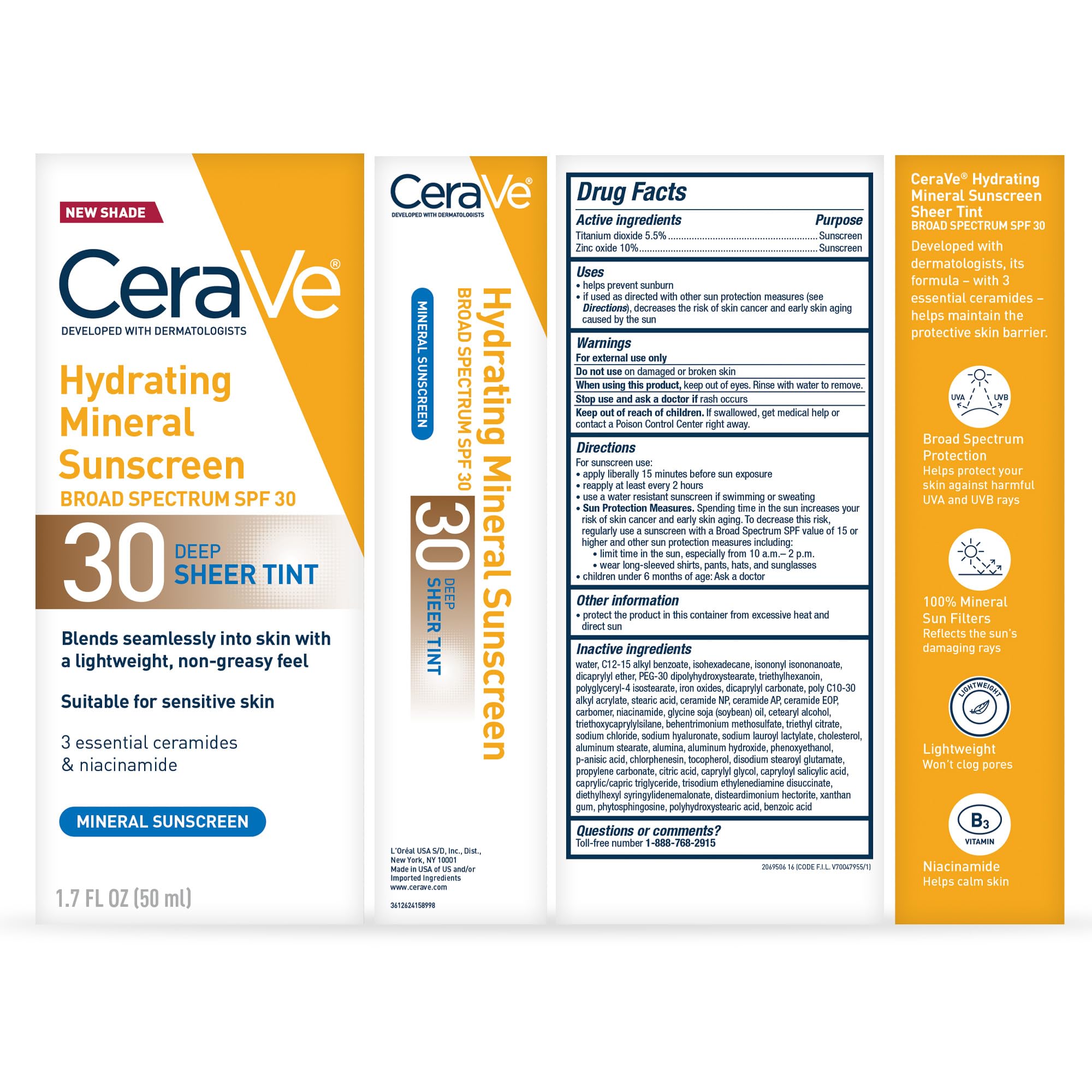 CeraVe Hydrating Mineral Sunscreen SPF 30 with Sheer Tint | Tinted Mineral Sunscreen with Zinc Oxide & Titanium Dioxide | Blends Seamlessly For Healthy Glow | 1.7 Fluid Ounce