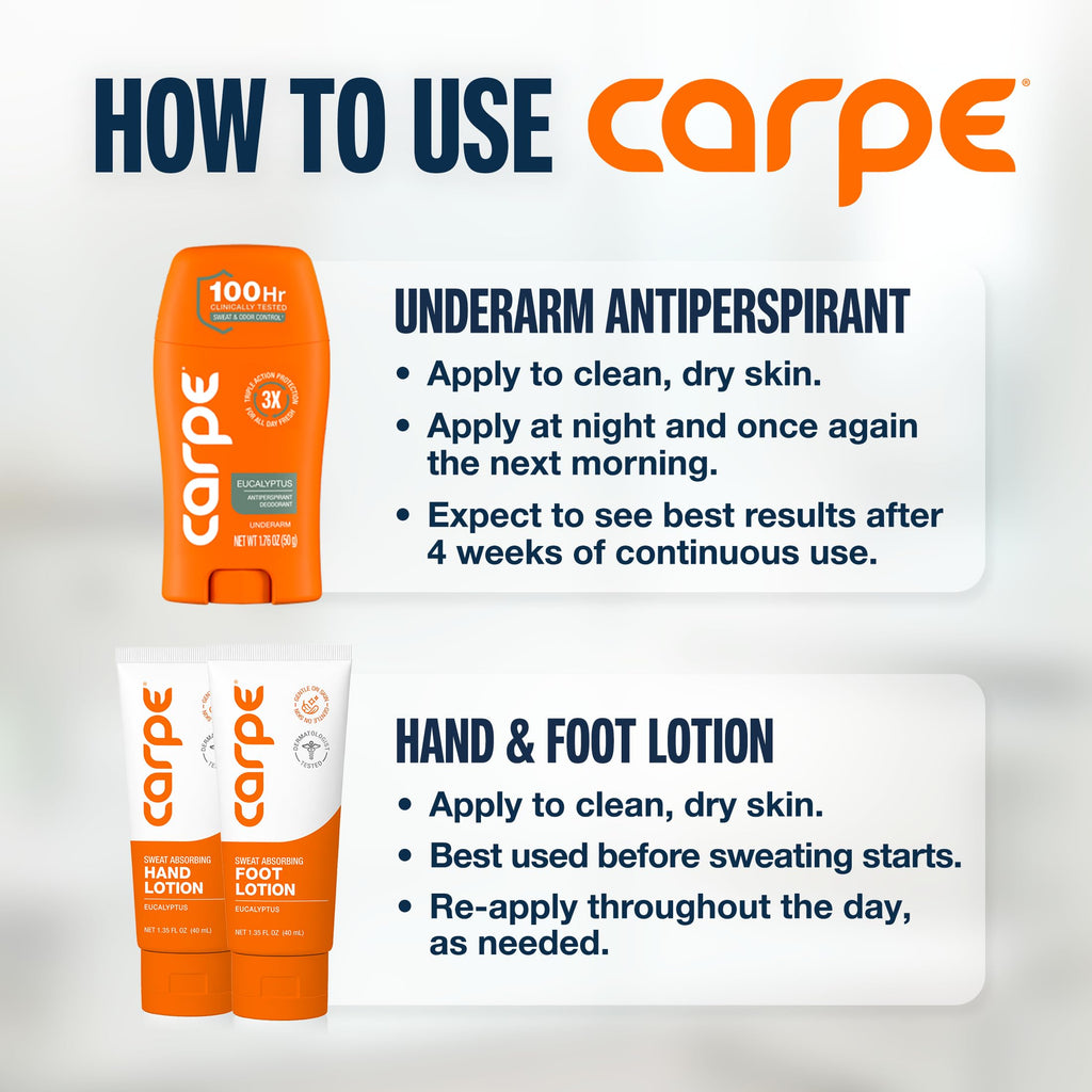 Carpe Sweat Bundle - Underarm, Hand & Foot Antiperspirant, Eucalyptus