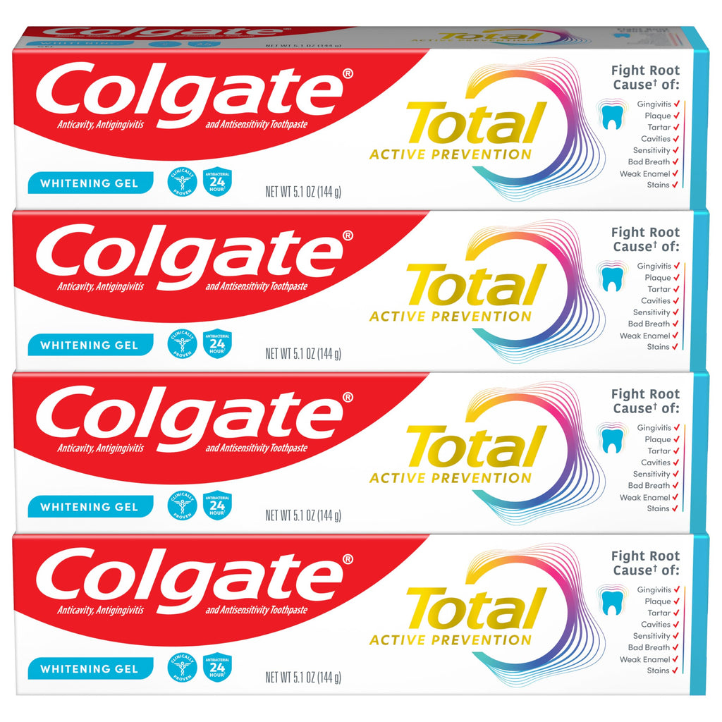 Colgate Total Whitening Toothpaste Gel with Fluoride, Bulk 4 Pack, 5.1 oz