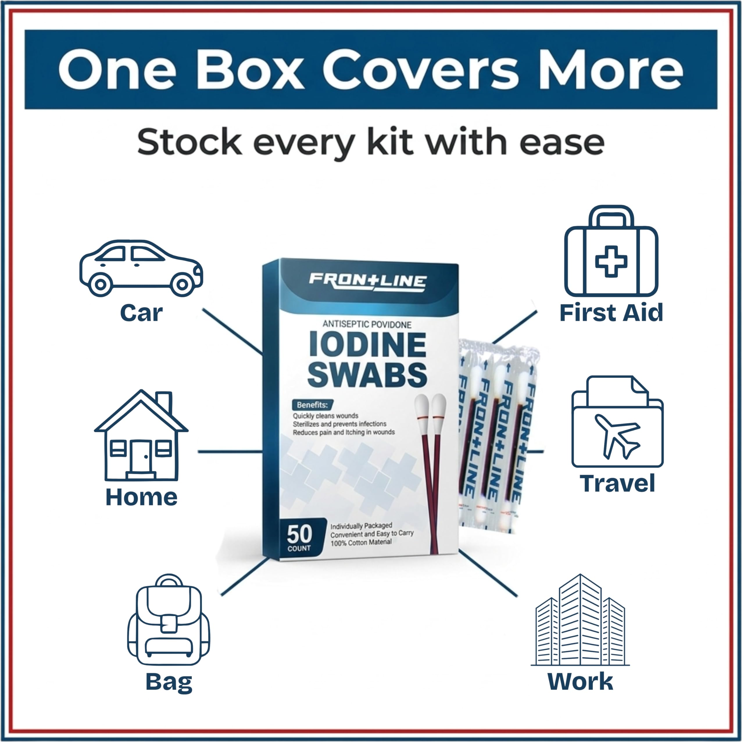 Povidone Iodine Antiseptic Swabs for Wound Care 50 Pack