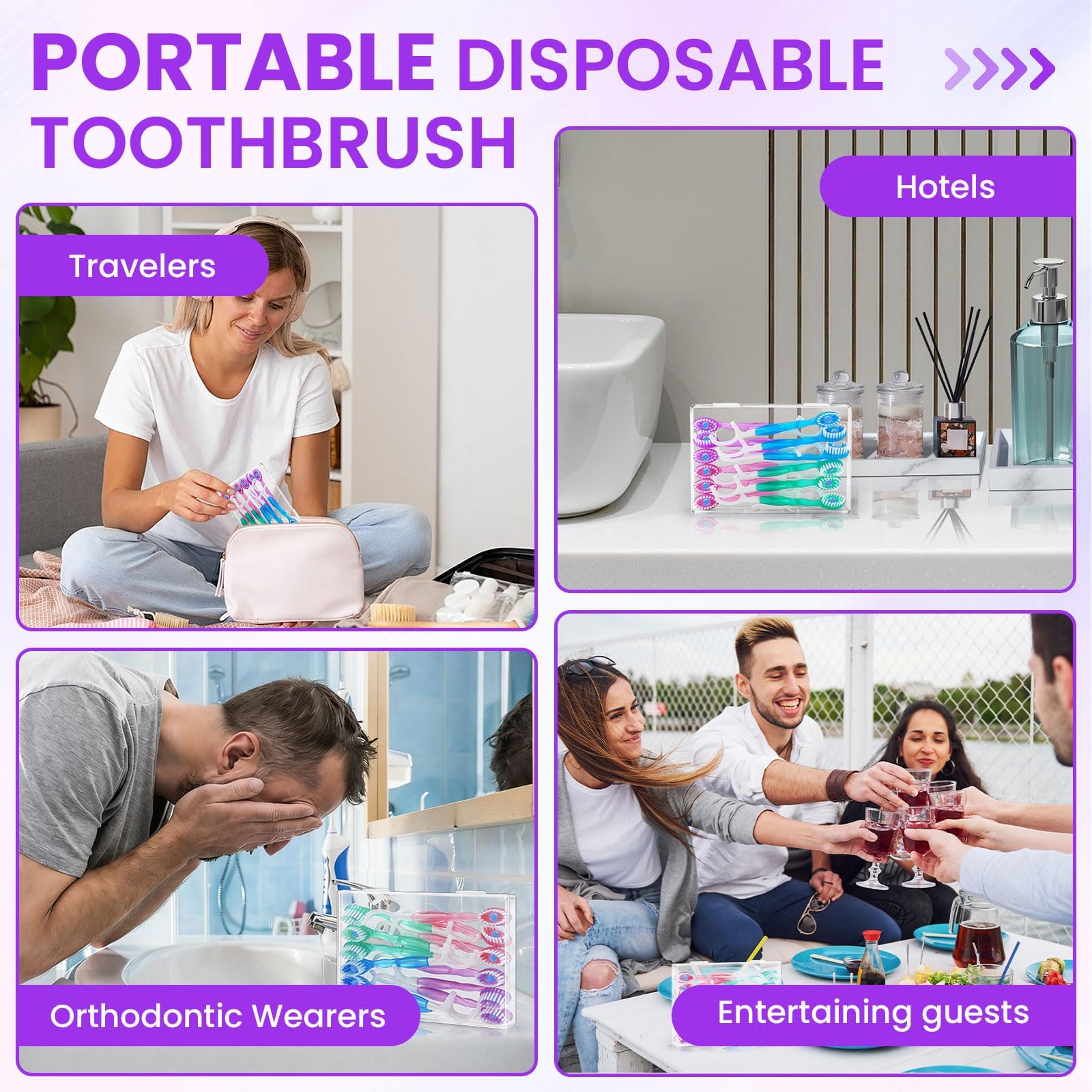 AstrivixDD 5-in-1 Mini Toothbrush Disposable, Waterless Disposable Toothbrushes with Toothpaste, Floss, Tongue Scraper, Toothpick, Prepasted Toothbrushes for Travel Hotel