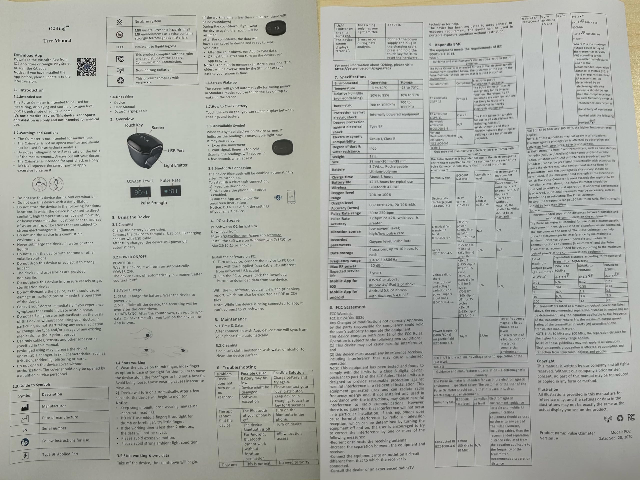 Wellue O2Ring Bluetooth Pulse Oximeter & SpO2 Monitor
