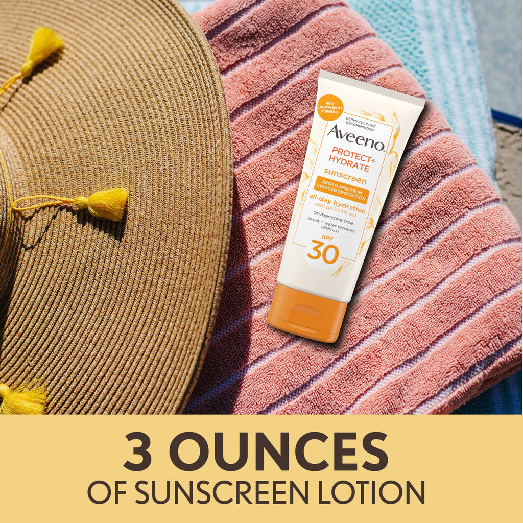 Aveeno Protect + Hydrate Moisturizing Body Sunscreen Lotion with Broad Spectrum SPF & Prebiotic Oat Weightless Refreshing Feel Paraben-Free Oil-Free Oxybenzone-Free 3.0
